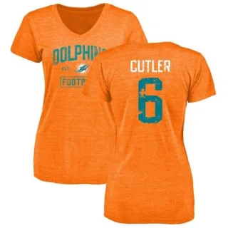 Jay Cutler Women's Miami Dolphins Orange Distressed Name & Number Tri-Blend V-Neck T-Shirt