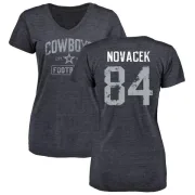 Jay Novacek Women's Dallas Cowboys Distressed Name & Number Tri-Blend V-Neck T-Shirt - Navy