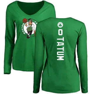 Jayson Tatum Women's Boston Celtics Kelly Green Backer V-Neck Long-Sleeve T-Shirt