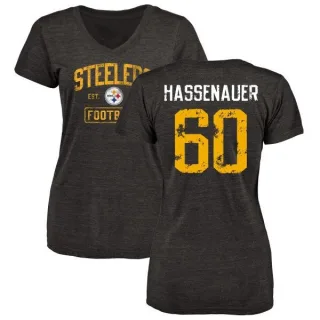 J.C. Hassenauer Women's Pittsburgh Steelers Black Distressed Name & Number Tri-Blend V-Neck T-Shirt