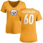 J.C. Hassenauer Women's Pittsburgh Steelers Name & Number Logo Slim Fit T-Shirt - Gold