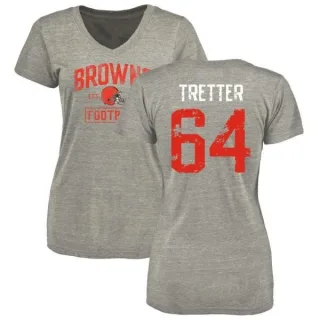 JC Tretter Women's Cleveland Browns Heather Gray Distressed Name & Number Tri-Blend V-Neck T-Shirt