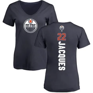 Jean-Francois Jacques Women's Edmonton Oilers Backer Slim Fit V-Neck T-Shirt - Navy