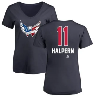 Jeff Halpern Women's Washington Capitals Name and Number Banner Wave V-Neck T-Shirt - Navy