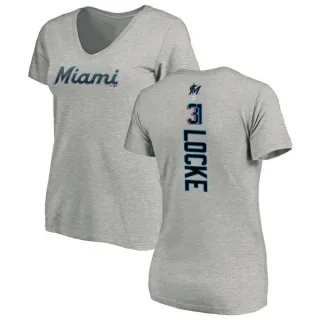 Jeff Locke Women's Miami Marlins Backer Slim Fit T-Shirt - Ash
