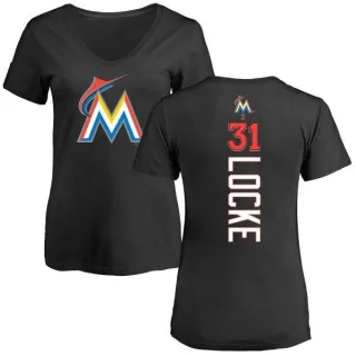 Jeff Locke Women's Miami Marlins Backer Slim Fit T-Shirt - Black