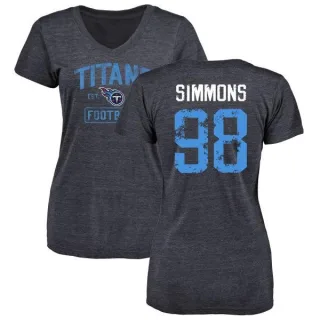 Jeffery Simmons Women's Tennessee Titans Navy Distressed Name & Number Tri-Blend V-Neck T-Shirt