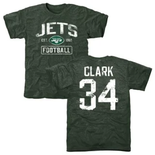 Jeremy Clark New York Jets Green Distressed Name & Number Tri-Blend T-Shirt