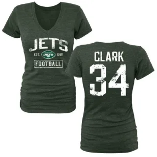 Jeremy Clark Women's New York Jets Green Distressed Name & Number Tri-Blend V-Neck T-Shirt