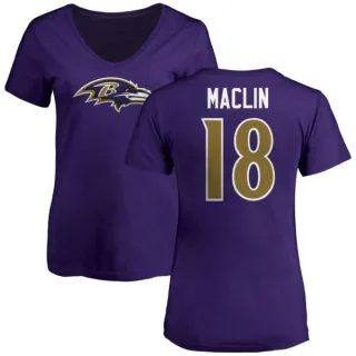 Jeremy Maclin Women's Baltimore Ravens Name & Number Logo V-Neck T-Shirt - Purple