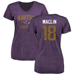 Jeremy Maclin Women's Baltimore Ravens Purple Distressed Name & Number Tri-Blend V-Neck T-Shirt