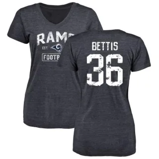 Jerome Bettis Women's Los Angeles Rams Distressed Name & Number Tri-Blend V-Neck T-Shirt - Navy