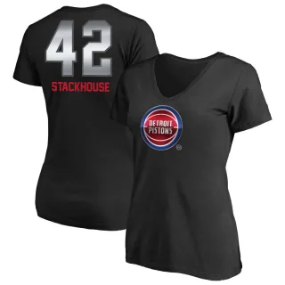 Jerry Stackhouse Women's Detroit Pistons Black Midnight Mascot T-Shirt