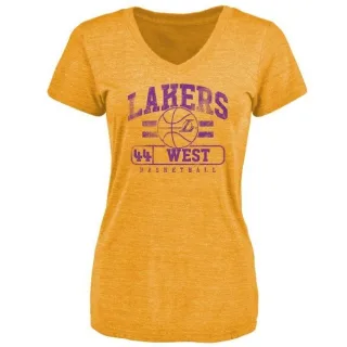 Jerry West Women's Los Angeles Lakers Gold Baseline Tri-Blend T-Shirt