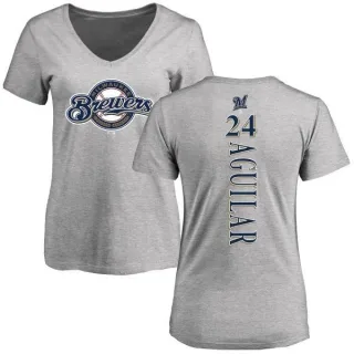 Jesus Aguilar Women's Milwaukee Brewers Backer Slim Fit T-Shirt - Ash