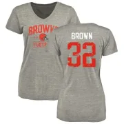 Jim Brown Women's Cleveland Browns Heather Gray Distressed Name & Number Tri-Blend V-Neck T-Shirt