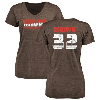 Jim Brown Women's Cleveland Browns Retro Tri-Blend V-Neck T-Shirt - Brown