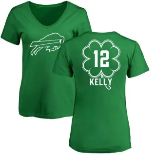 Jim Kelly Women's Buffalo Bills Green St. Patrick's Day Name & Number V-Neck T-Shirt