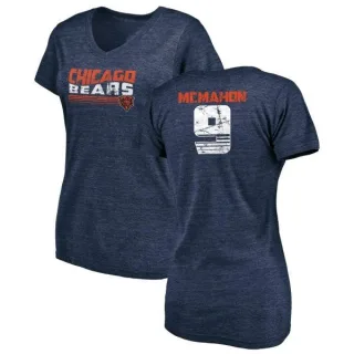 Jim McMahon Women's Chicago Bears Retro Tri-Blend V-Neck T-Shirt - Navy