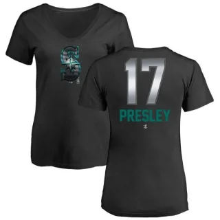 Jim Presley Women's Seattle Mariners Midnight Mascot V-Neck T-Shirt - Black