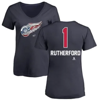 Jim Rutherford Women's Detroit Red Wings Name and Number Banner Wave V-Neck T-Shirt - Navy