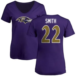 Jimmy Smith Women's Baltimore Ravens Name & Number Logo V-Neck T-Shirt - Purple