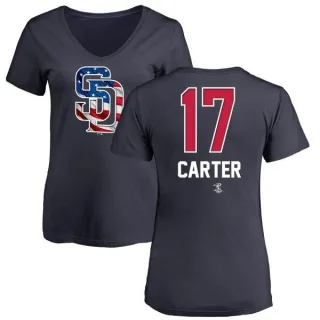 Joe Carter Women's San Diego Padres Name and Number Banner Wave V-Neck T-Shirt - Navy