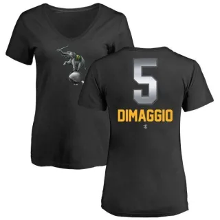 Joe Dimaggio Women's Oakland Athletics Midnight Mascot V-Neck T-Shirt - Black