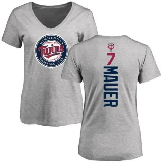 Joe Mauer Women's Minnesota Twins Backer Slim Fit T-Shirt - Ash