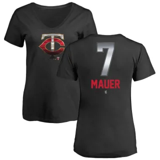 Joe Mauer Women's Minnesota Twins Midnight Mascot V-Neck T-Shirt - Black