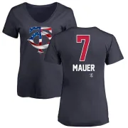 Joe Mauer Women's Minnesota Twins Name and Number Banner Wave V-Neck T-Shirt - Navy