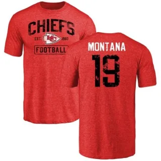 Joe Montana Kansas City Chiefs Red Distressed Name & Number Tri-Blend T-Shirt