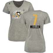 Joe Mullen Women's Pittsburgh Penguins 2017 Stanley Cup Champions Glove Tri-Blend V-Neck T-Shirt - Heather Gray