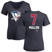 Joe Mullen Women's Pittsburgh Penguins Name and Number Banner Wave V-Neck T-Shirt - Navy