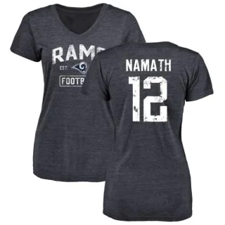 Joe Namath Women's Los Angeles Rams Distressed Name & Number Tri-Blend V-Neck T-Shirt - Navy