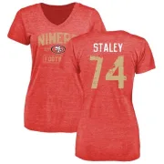 Joe Staley Women's San Francisco 49ers Distressed Name & Number Tri-Blend T-Shirt - Red