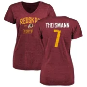 Joe Theismann Women's Washington Redskins Burgundy Distressed Name & Number Tri-Blend V-Neck T-Shirt