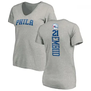 Joel Embiid Women's Philadelphia 76ers Ash Backer T-Shirt