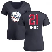 Joel Embiid Women's Philadelphia 76ers Navy Name and Number Banner Wave V-Neck T-Shirt
