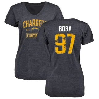 Joey Bosa Women's Los Angeles Chargers Distressed Name & Number Slim Fit V-Neck T-Shirt - Navy