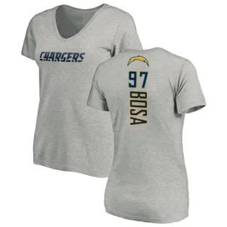 Joey Bosa Women's Los Angeles Chargers Name & Number Slim Fit V-Neck T-Shirt - Heather Gray