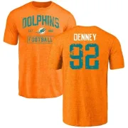 John Denney Miami Dolphins Orange Distressed Name & Number Tri-Blend T-Shirt