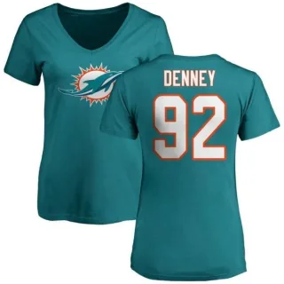 John Denney Women's Miami Dolphins Name & Number Logo Slim Fit T-Shirt - Aqua