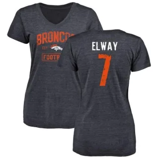 John Elway Women's Denver Broncos Navy Distressed Name & Number Tri-Blend V-Neck T-Shirt