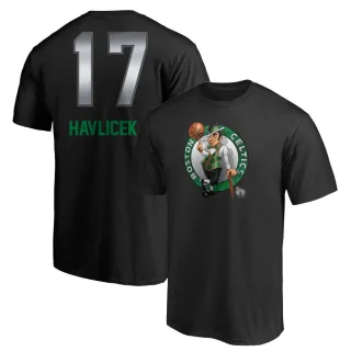 John Havlicek Boston Celtics Black Midnight Mascot T-Shirt