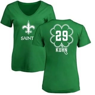 John Kuhn Women's New Orleans Saints Green St. Patrick's Day Name & Number V-Neck T-Shirt