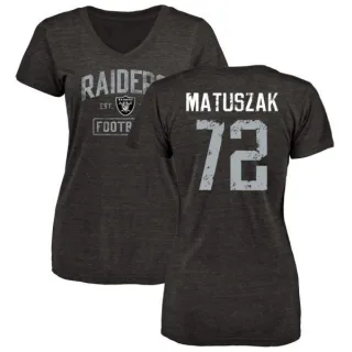 John Matuszak Women's Oakland Raiders Black Distressed Name & Number Tri-Blend V-Neck T-Shirt