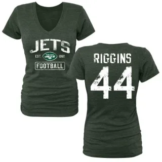 John Riggins Women's New York Jets Green Distressed Name & Number Tri-Blend V-Neck T-Shirt