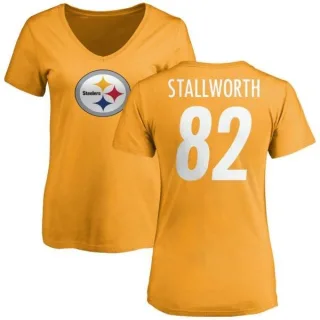 John Stallworth Women's Pittsburgh Steelers Name & Number Logo Slim Fit T-Shirt - Gold