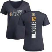 John Stockton Women's Utah Jazz Navy Backer T-Shirt